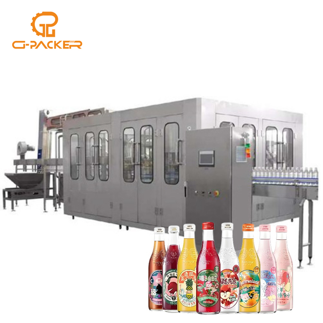 Automaatne kolm &uuml;hes klaaspudeli maitsega gaseeritud jookide t&auml;itmisliini maitsejookide tehas 